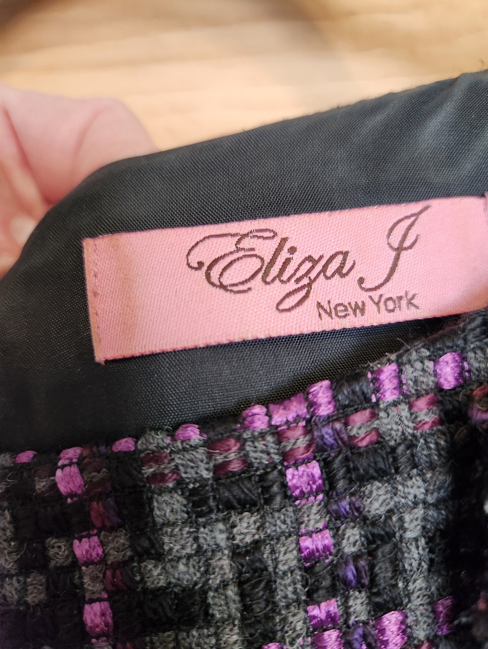ELIZA J. BLACK GRAY & PURPLE SHORT SLEEVE TWEED SHIFT DRESS SIZE LARGE - Picture 3 of 9
